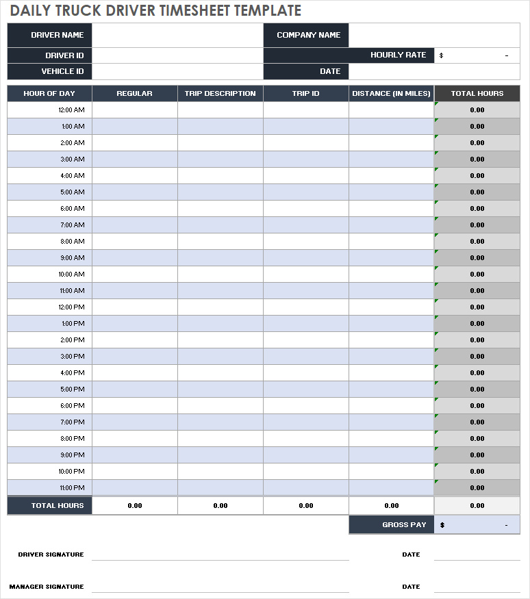 timesheet template for truck drivers