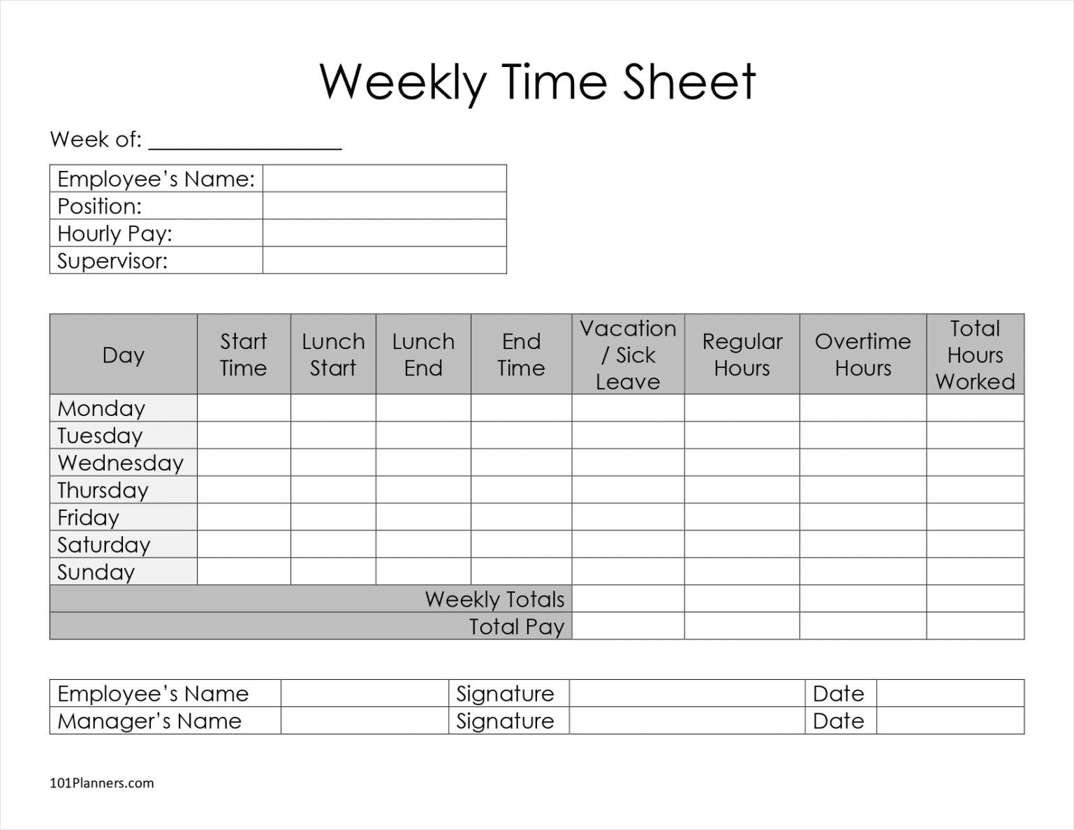 timesheet template with lunch break
