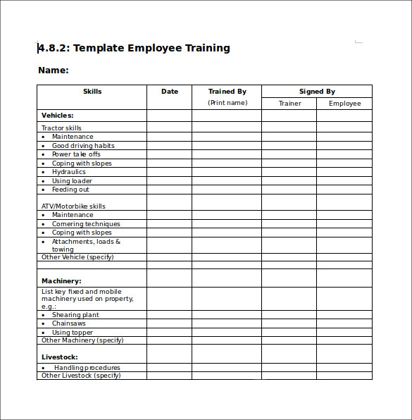 trainer checklist template