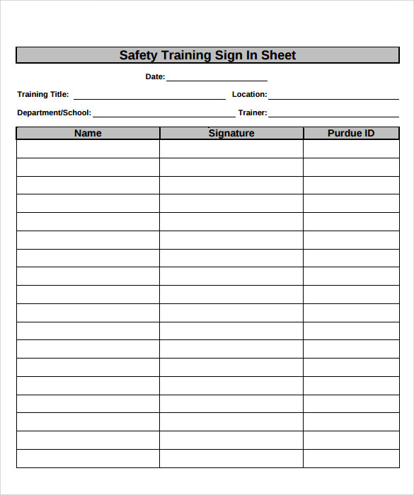 training sign-in sheet template sample