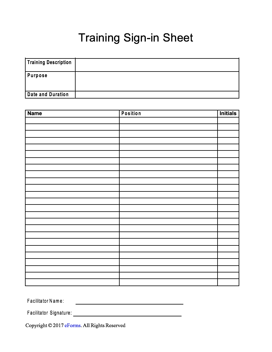 training sign-in sheet template
