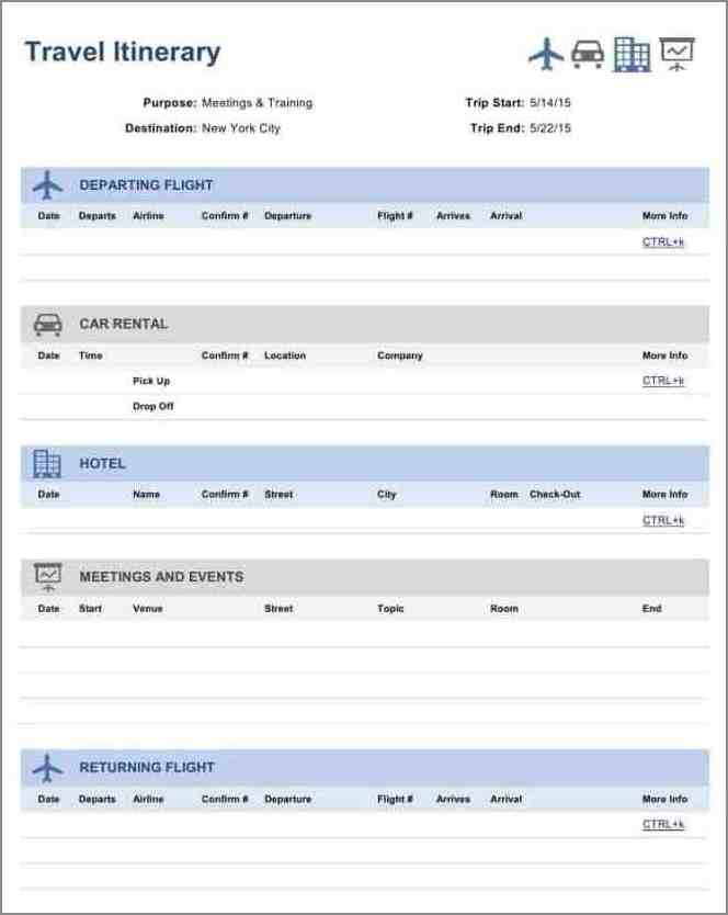 travel itinerary template for executives example