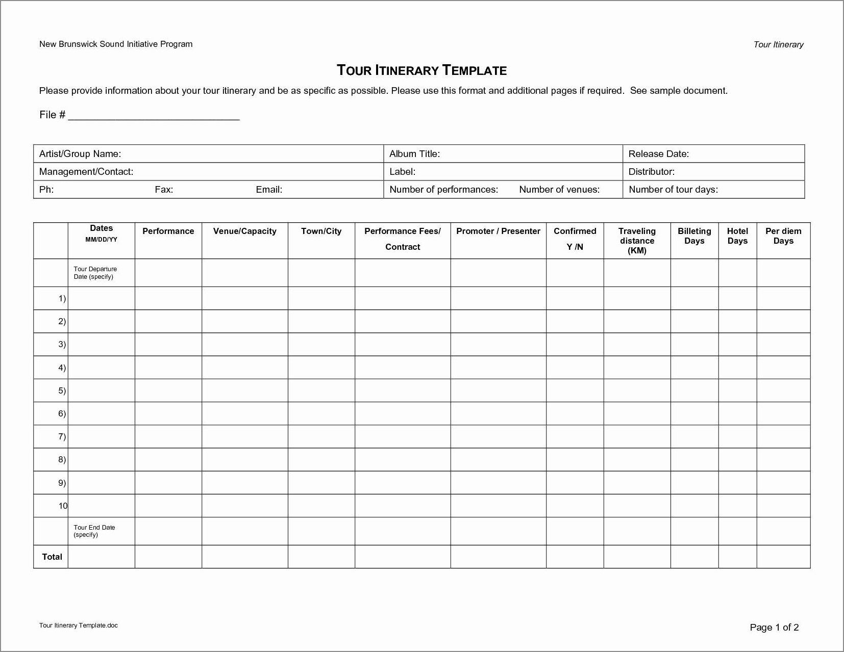travel schedule template example