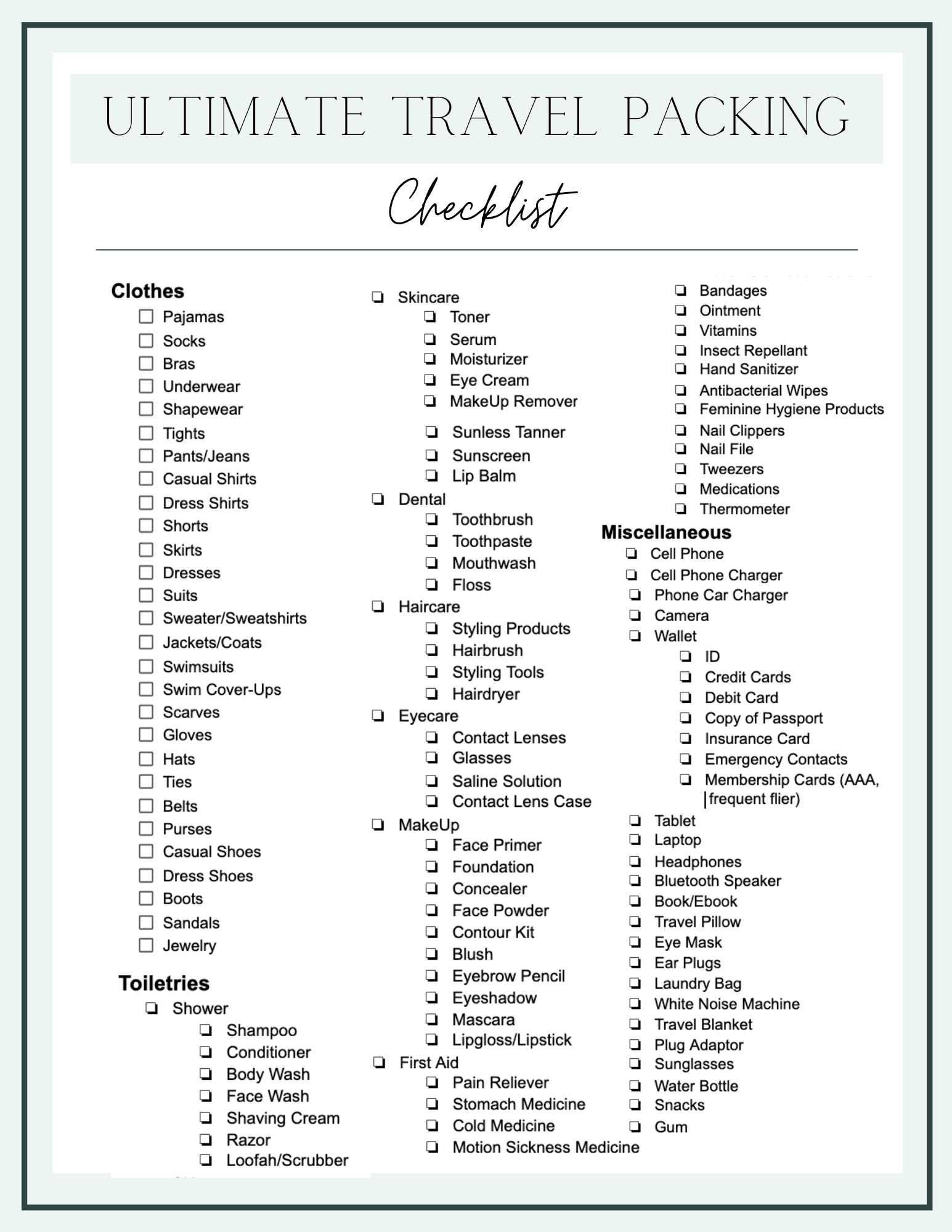 traveling checklist template example