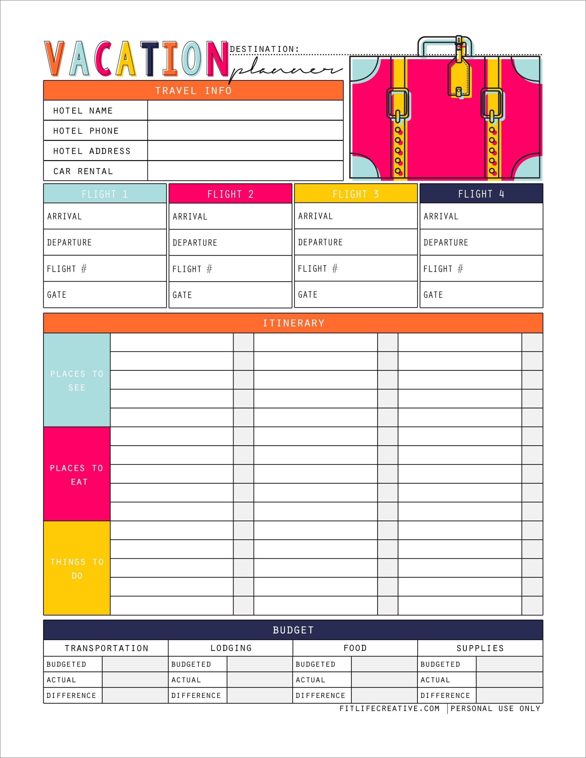 vacation planner calendar template example