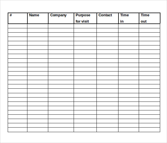 visitors sign-in sheet template sample