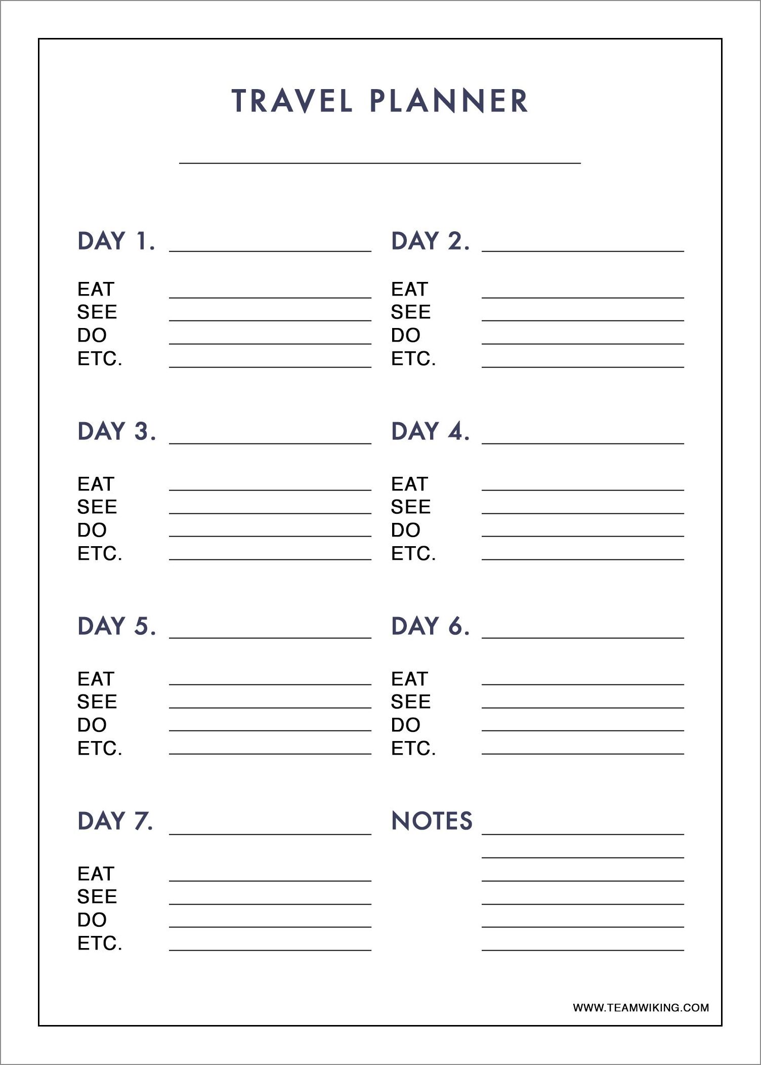 week vacation itinerary template sample