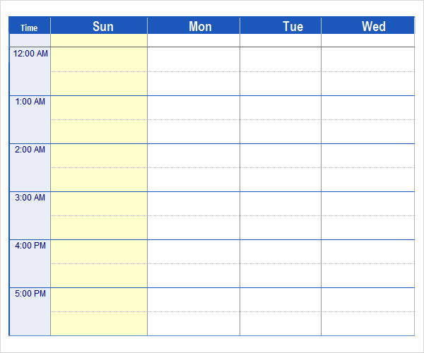 weekend schedule template example