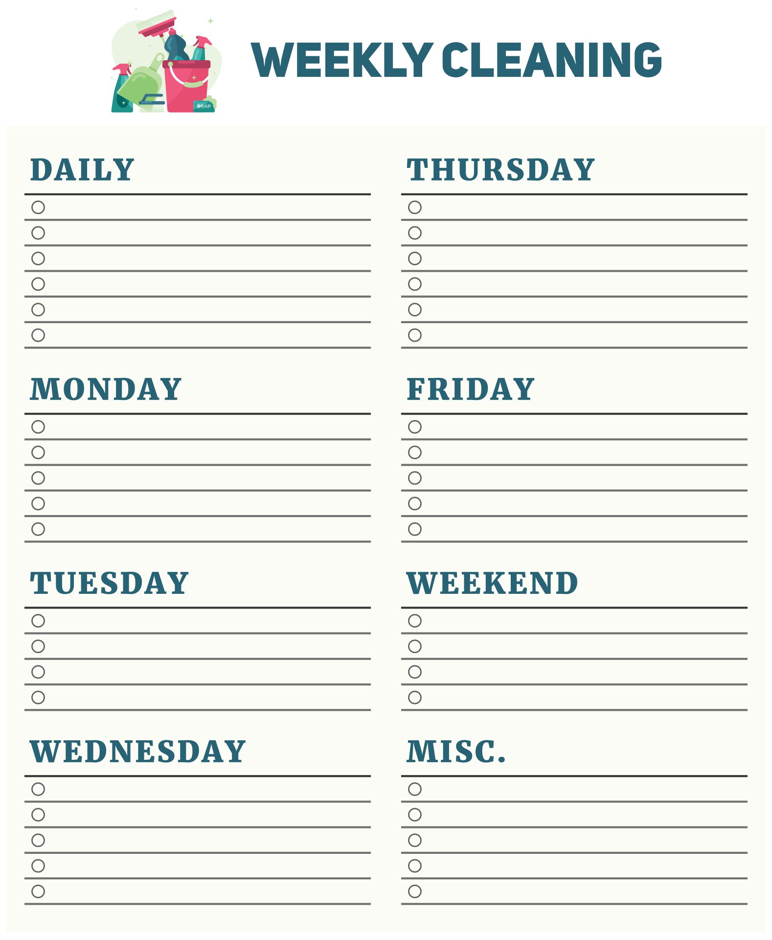 weekly checklist template example