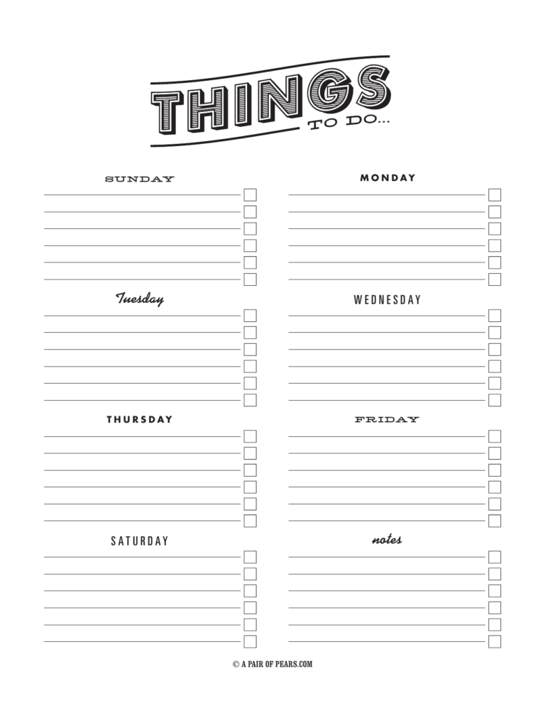 Weekly Checklist Template
