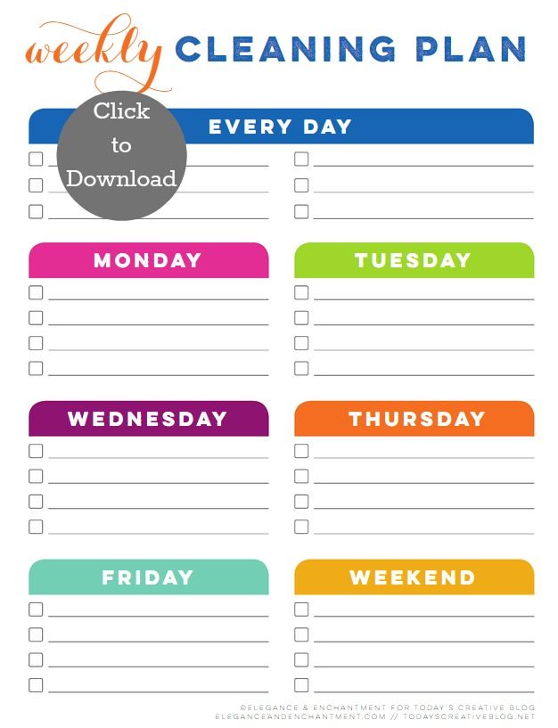weekly cleaning schedule template sample