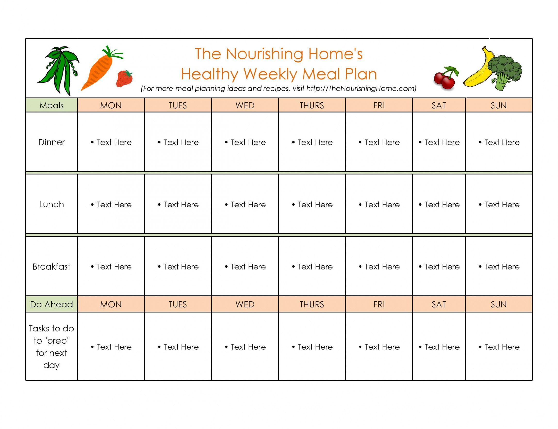 weekly dinner schedule template example