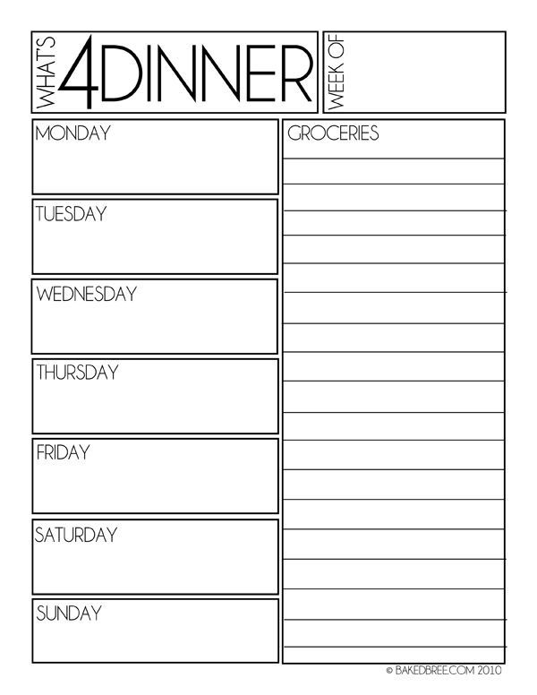 weekly dinner schedule template sample