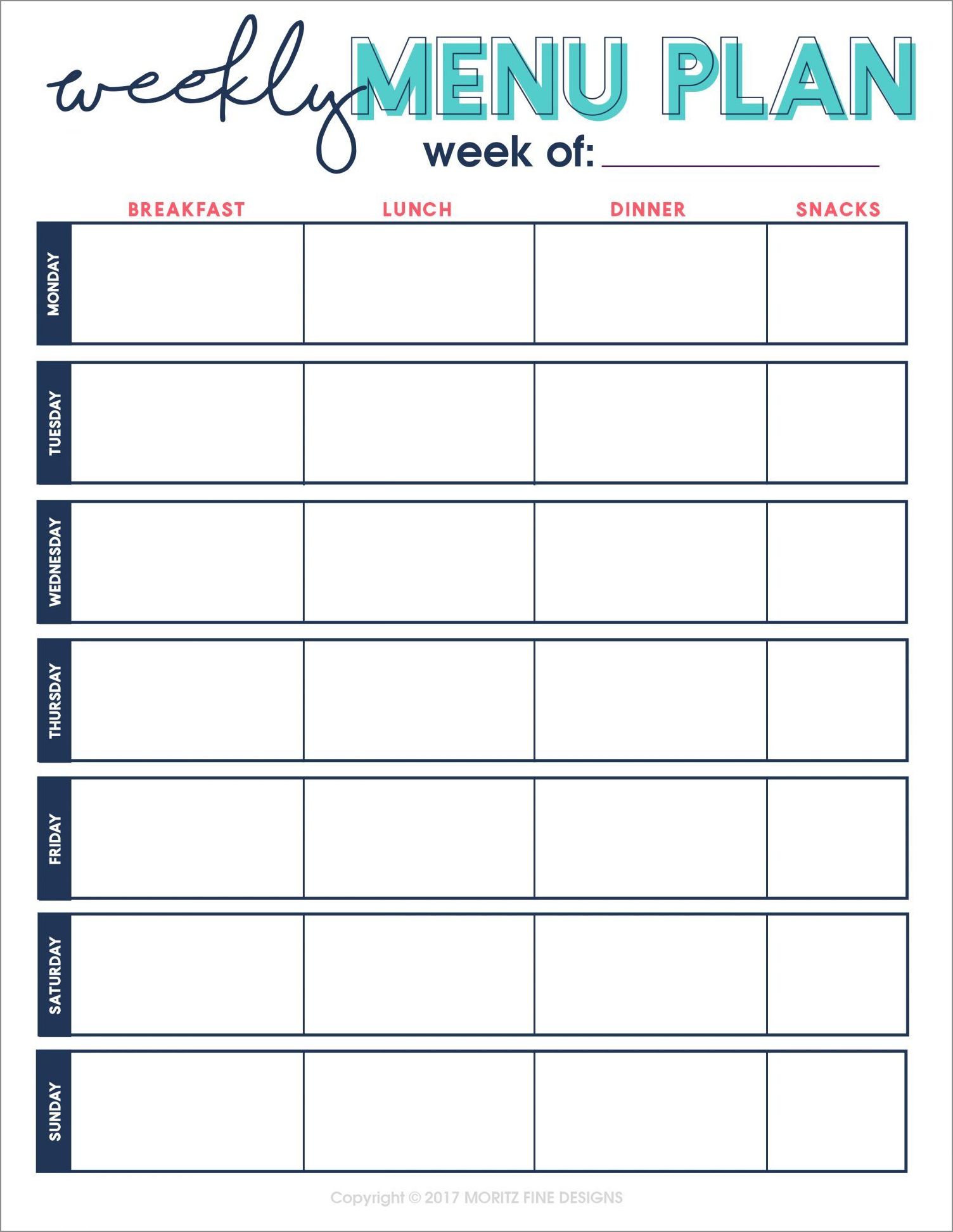 weekly food schedule template example