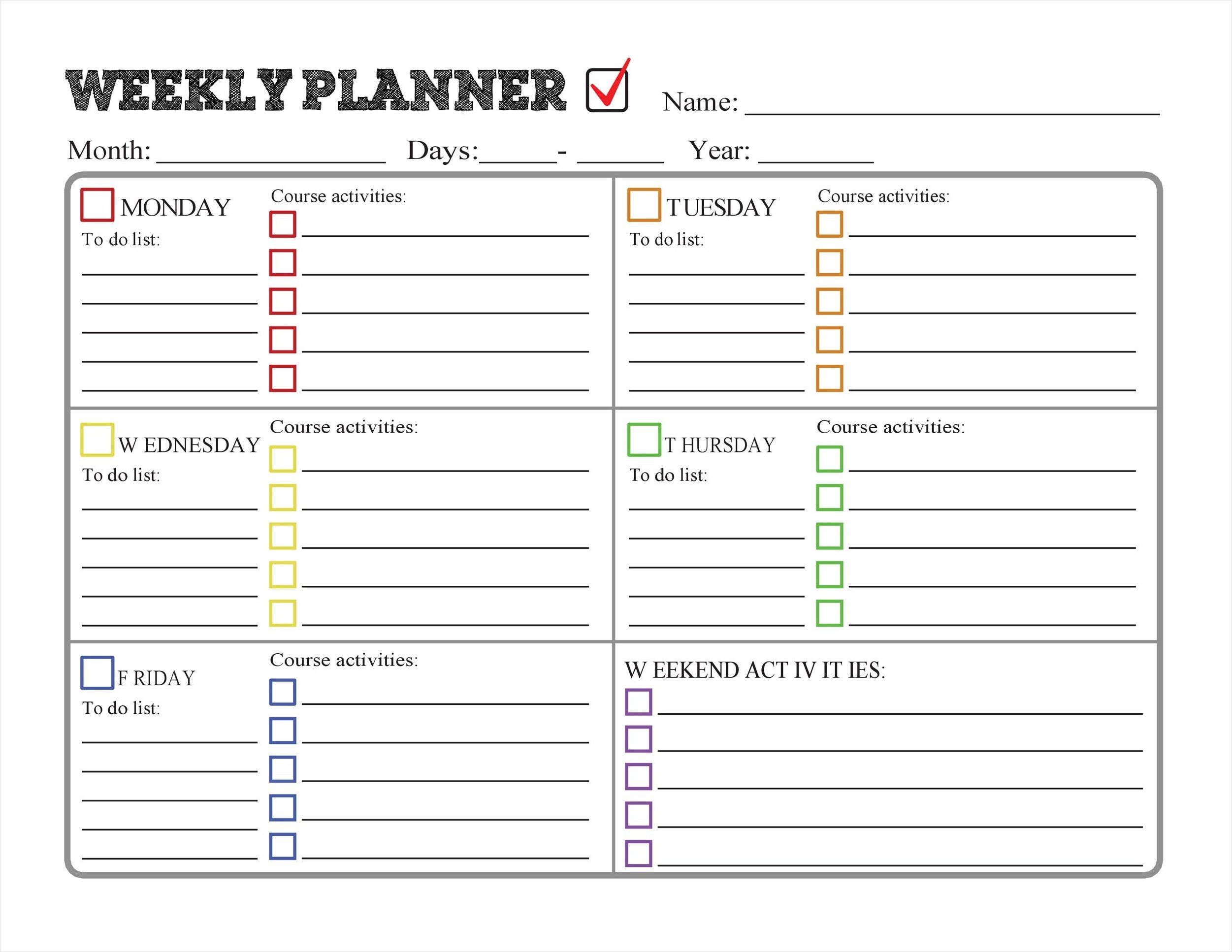 weekly homework planner template
