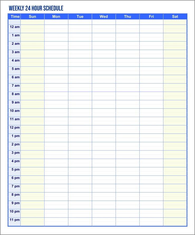 weekly schedule template by hour