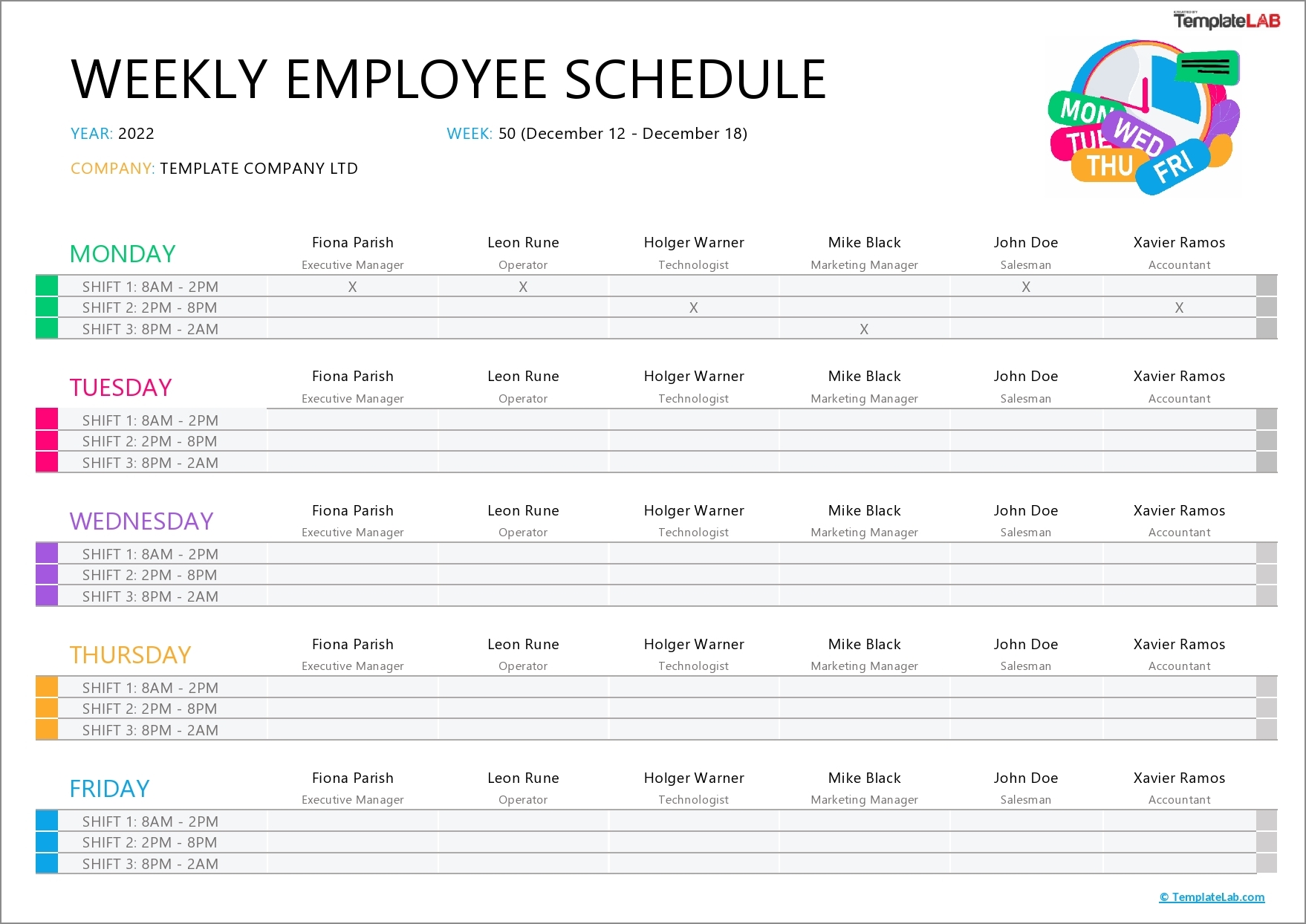 weekly staff schedule template example
