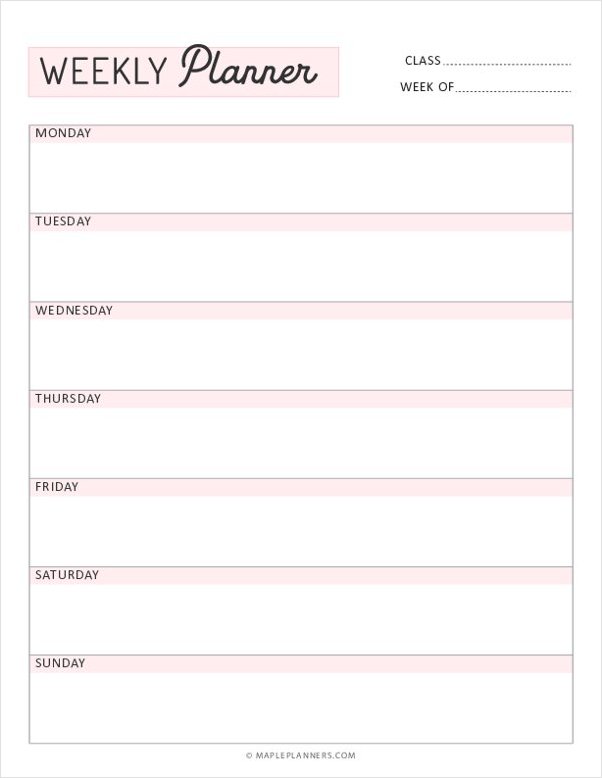 weekly student planner template