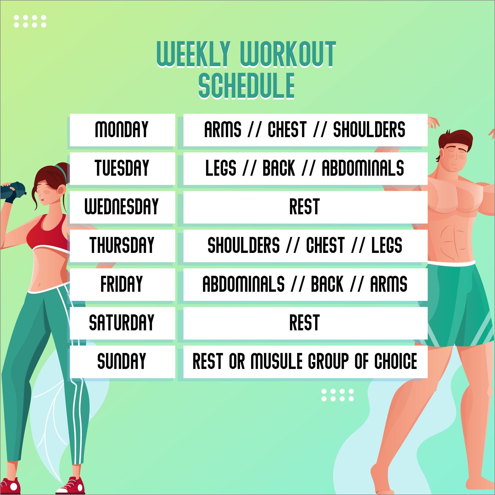 work out schedule template sample