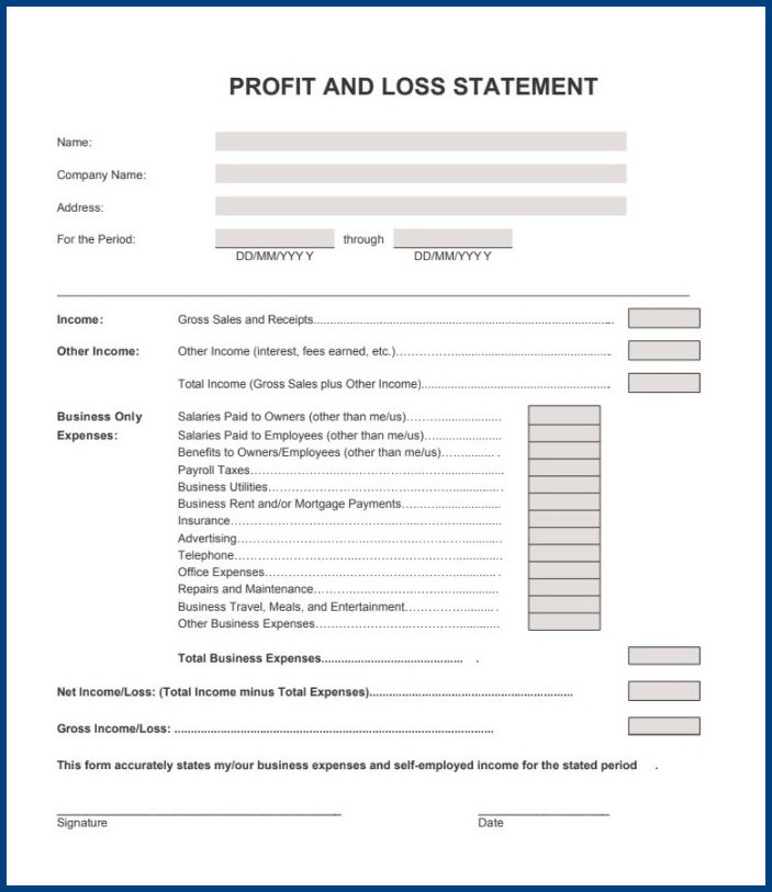 year to date profit and loss statement template example