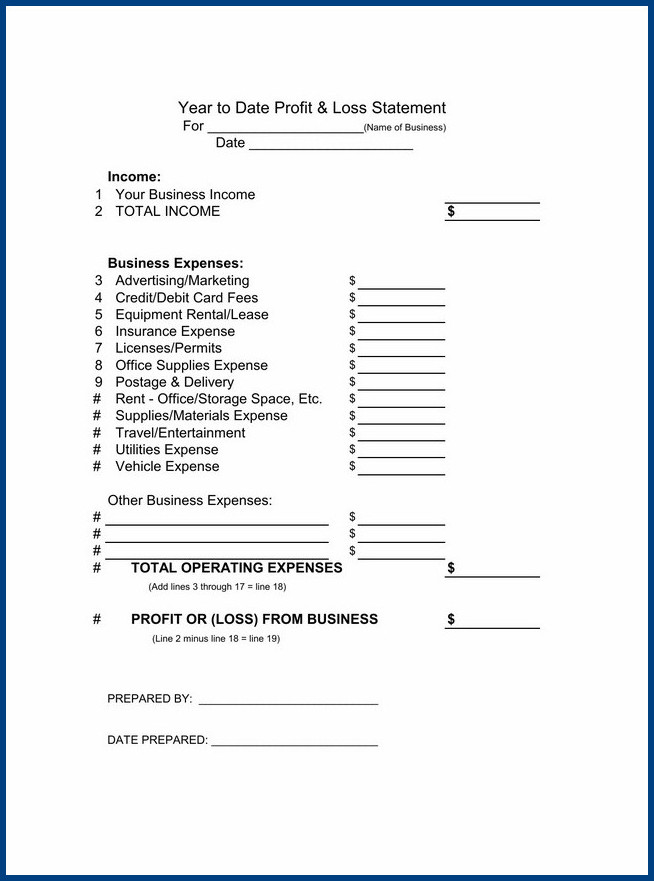 year to date profit and loss statement template sample year to date profit and loss statement template sample